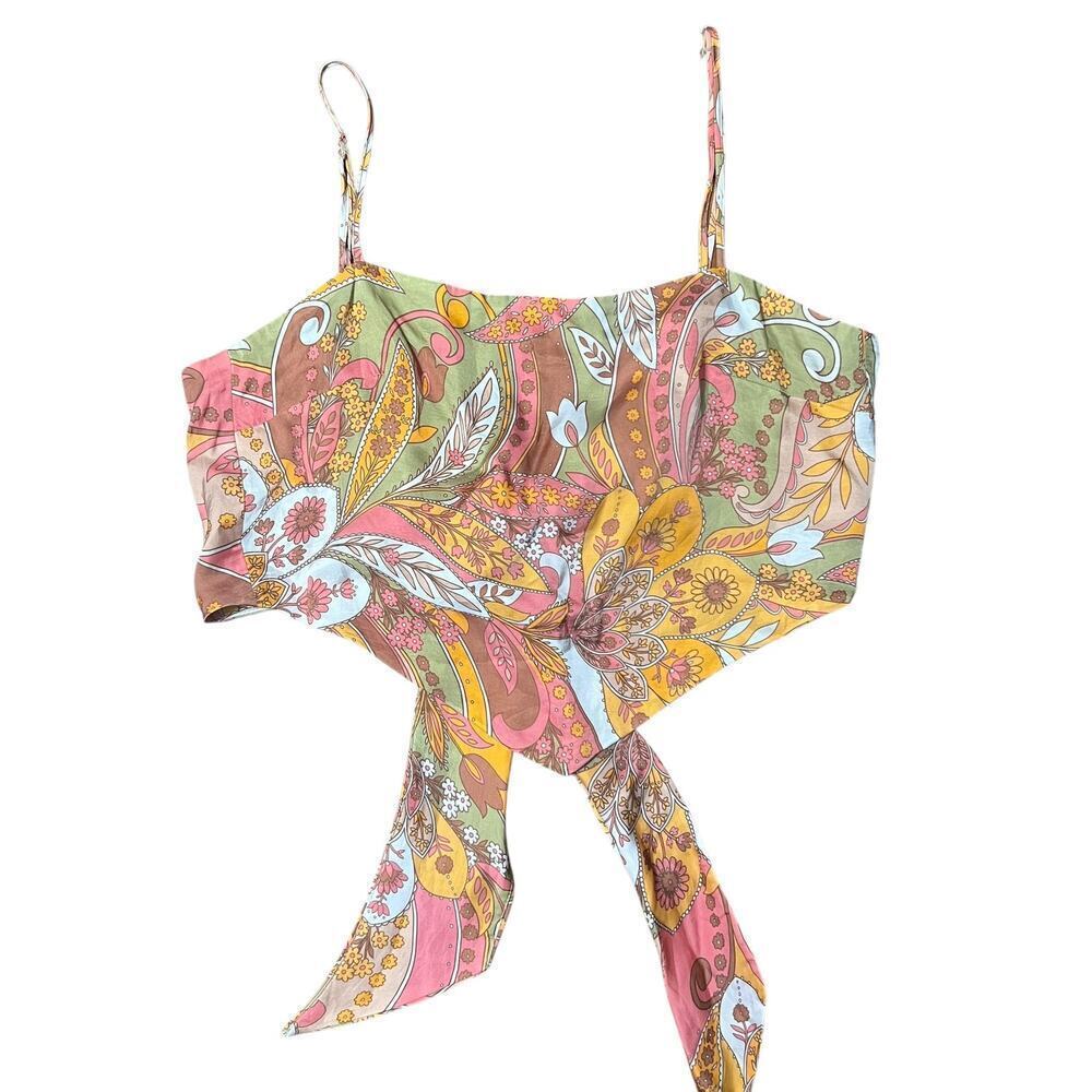 Gianni Bini Retro Satin Paisley Tie Top Size Small